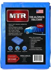 MTR 5 Mil Ultimate Poly Tarp 25ft X 40ft Blue Tarp Heavy Duty Tarp Water Proof