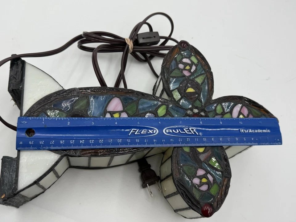 Dale Tiffany Real Stained Glass Cross Table Light Lamp Flowers Roses 12.5" Tall - Image 4 of 4