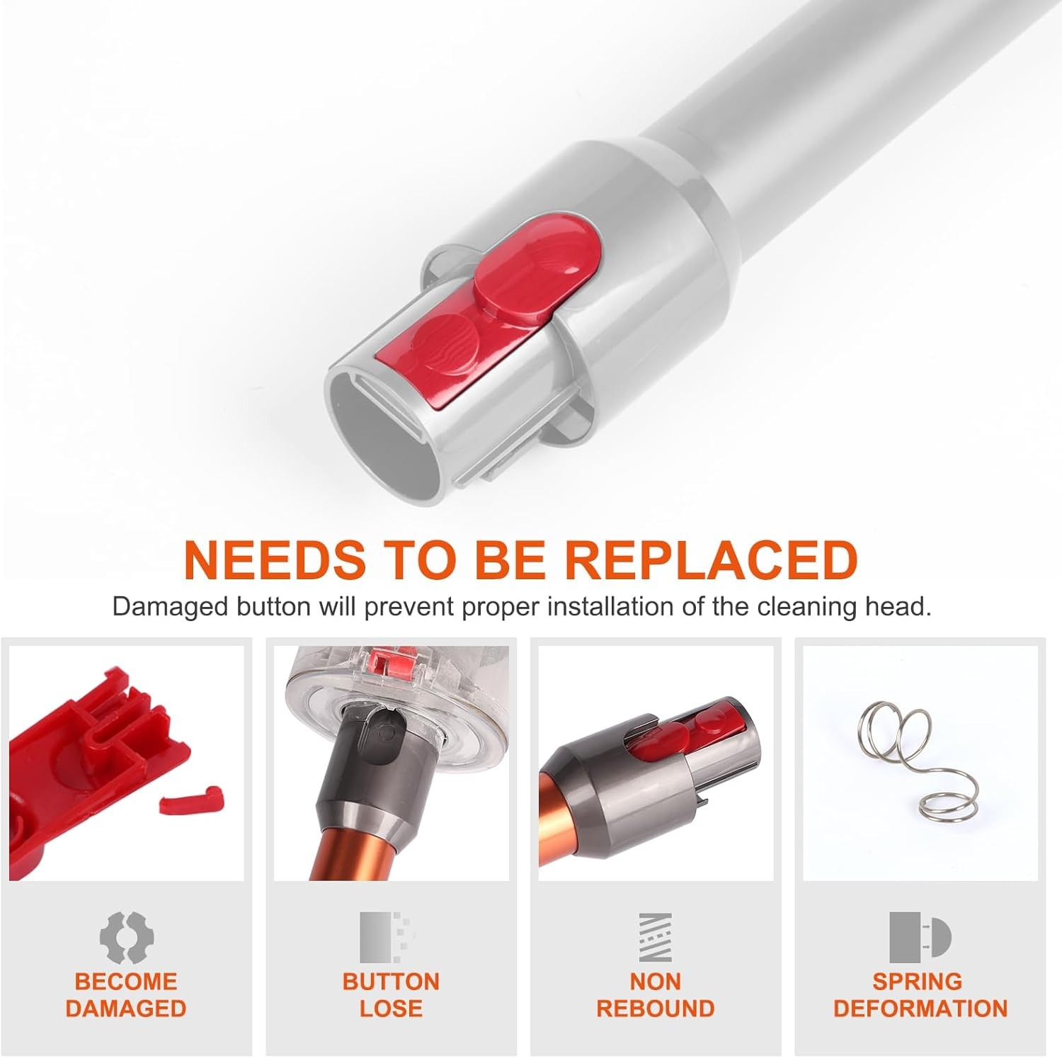 Extension Wand/Cleaner Head Clip Latch Tab Button 2.27*0.7, One Set 