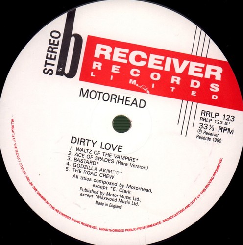 Motorhead Dirty Love LP vinyl UK Receiver Limited 1989 with label inner RRLP123 - Picture 4 of 5
