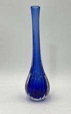 Mid Century Cobalt Blue Murano Style Sommerso Teardrop Bud Vase Art Glass 9 7/8"
