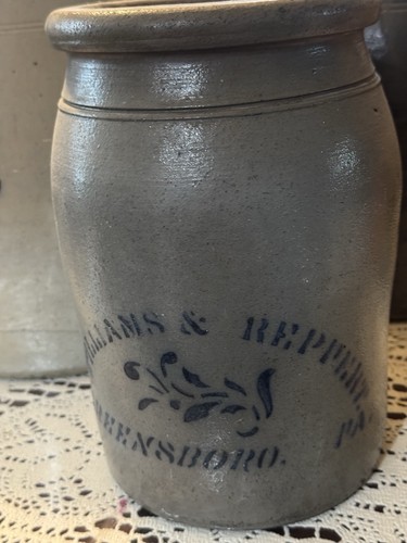 WILLIAMS & REPPERT Antique GREENSBORO PA Primitive STONEWARE CROCK Gallon Jar