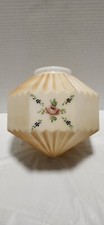 Vintage 1950s Handpainted Octagonal Frosted Peach Floral Glass Swag Lamp Shade