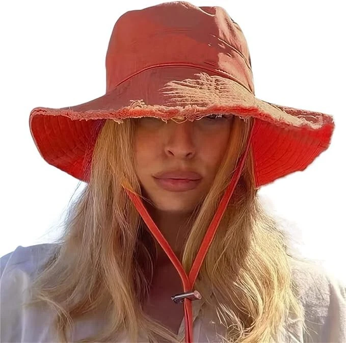 Aesthetic Bucket Hat with Strings Womens Bucket Hat for Women Trendy -  Orange