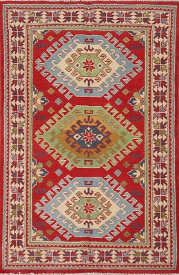 Geometric Super Kazak Red/ Ivory Oriental Accent Rug Wool Hand-knotted Rug 3'x5'