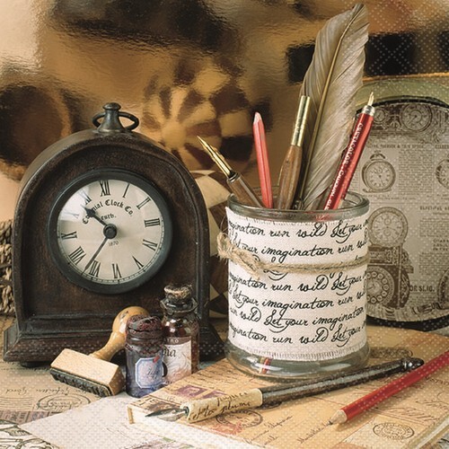 20 Servietten Writers Desk Schreibtisch Schriftsteller Feder Nostalgie 33X33Cm-image