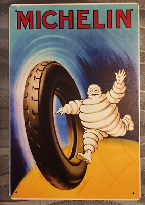PLAQUE EN TÔLE Bibendum Michelin vintage garage plaque métal