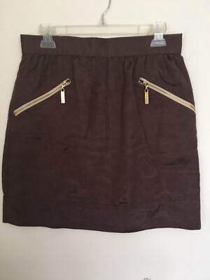 Walter Womens Brown Skirt With Gold Zippers Pre Owned Size 10