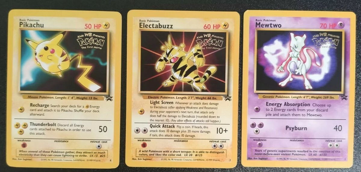 3 Pokemon First Movie Promo Cards 1999 Pikachu, Mewtwo, Electabuzz GEM MINT | eBay 3 Pokemon First Movie Promo Cards 1999 Pikachu, Mewtwo, Electabuzz GEM MINT | eBay