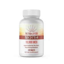 Nutrisavers Biotin Supplement - Skin, Hair and Nail Growth 10000 MCG, 120 Tablet