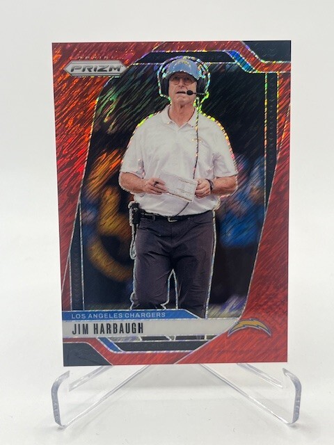 2024 PANINI PRIZM JIM HARBAUGH RED SHIMMER PRIZM #D 02/35 SP