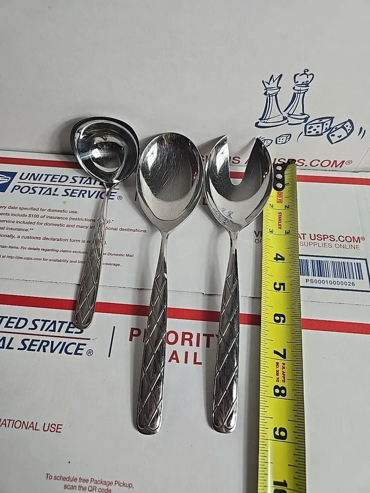 3 Serving Pc WMF Cromargan Parquet 18/8 Japan Stainless Flatware Diamond Weave Foto 4 de 4