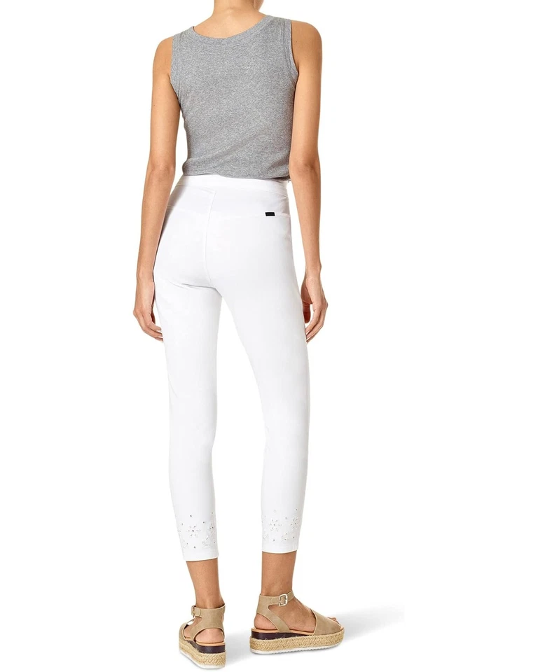 HUE tiro alto bordado ojales dobladillo skimmer tobillo jegging para mujer talla S blanco Foto 2 de 4
