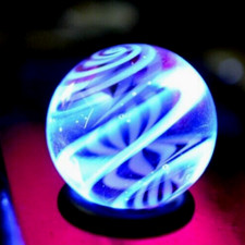 BRYAN TRILLAS GLASS MARBLE/.756"-BLUE BLACKLIGHT ZEBRA-BLUE UNDER BLACKLIGHT