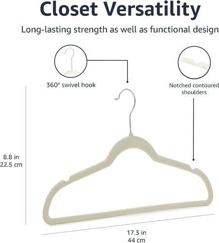 Slim, Velvet, Non-Slip Suit Clothes Hangers, Ivory/Beige- Pack of 30 - Picture 8 of 12