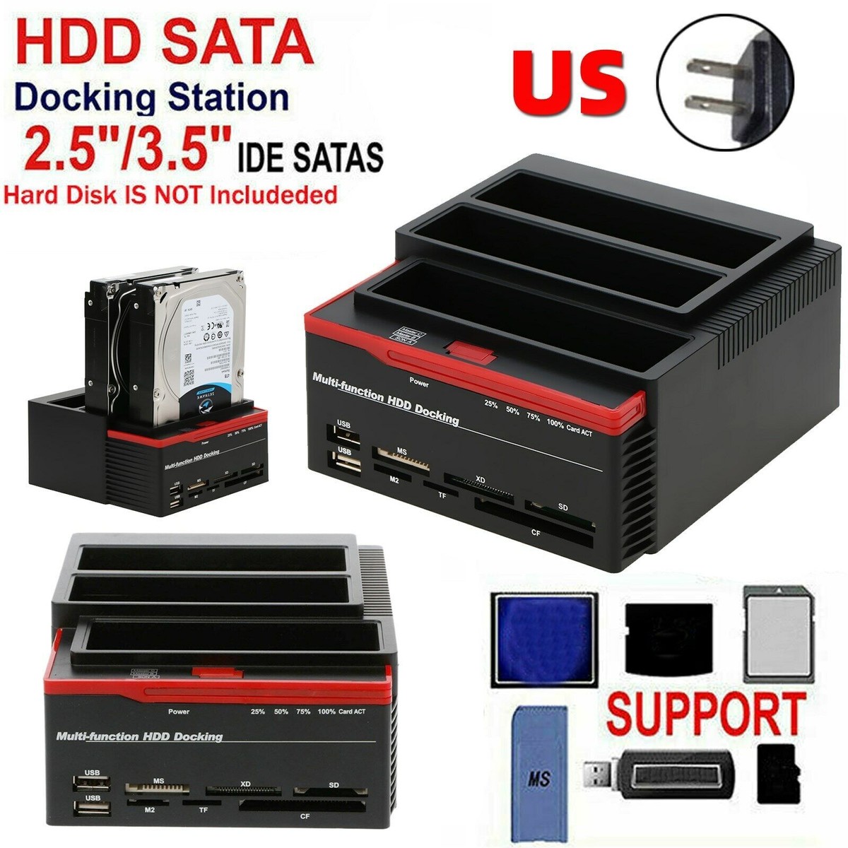 DOCKING STATION HD SATA Ed IDE 3,5" 2,5" POLLICI HARD DISK BOX GRANDE Piccolo Usb 20 30 Card Reader Clone Drive Backup - Foto 11