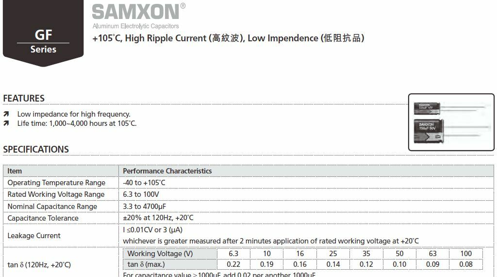 5 Pezzi 220uF 35V 105°C Condensatore Elettrolitico Bassa Impedenza SAMXON GF - Foto 12