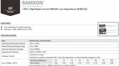 5 Pezzi 220uF 35V 105°C Condensatore Elettrolitico Bassa Impedenza SAMXON GF - Foto 5