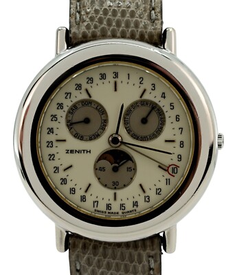 Rare Vintage Men's Zenith 35mm Triple Calendar Monophase Watch Ref