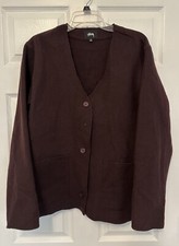 Stussy Womens Fern Cardigan 3 Button Sweater Plum Wine Red Medium