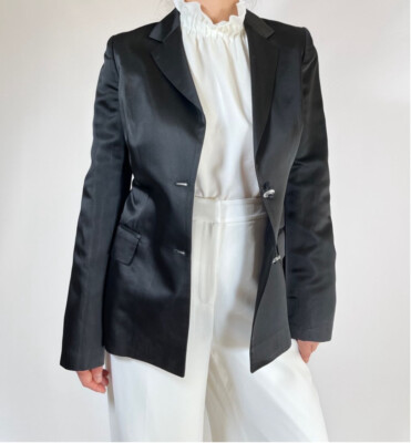 Get Ermanno Scervino Womans Blazer Italy Black Suit Jacket Size 42