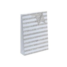 Grand sac cadeau motif paillettes rayures argentées célébrées