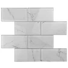 [CLEARANCE] 3" x 6" White Glass Stone Look Subway Wall Tile Kitchen Backsplash