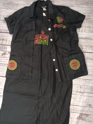  Positive Influence Dress Jacket Set Women's 20 W  Linen Sleeveless Black 