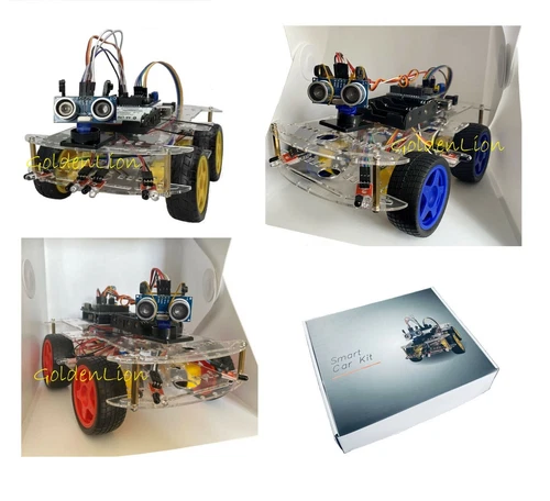 GoldenLion Studio 4WD Smart Car Arduino UNO R3 Robot Auto Bausatz rot blau gelb