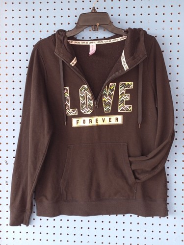 no boundaries Women's 1/4 Zip Hoodie Sweatshirt Large Black, LOVE FOREVER - Picture 2 of 9