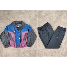 Vtg Ossi Skiwear Set Women Jacket S Pants 14/16 80s 90s Colorblock Coat Puffer
