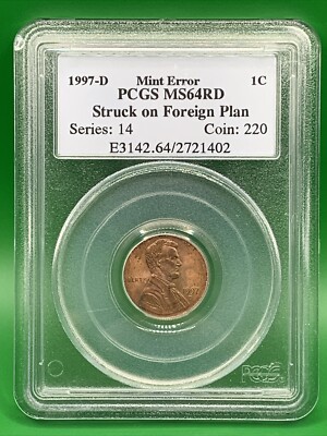 1997-D Lincoln Cent Struck On (wrong) Foreign Planchet Error Coin