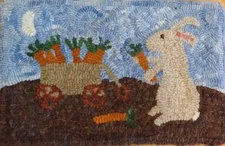 Primitive rug hooking kit, hooked, carrot bunny, linen, wool