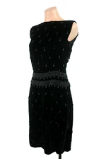 Vtg 70s 20s Flapper Tassel Sheath Gatsby Party Beaded Velvet Trophy Dress Sz S