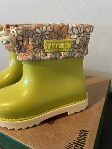 Mini Melissa Rain Boots III BB Size 7 Green Yellow - Picture 2 of 7