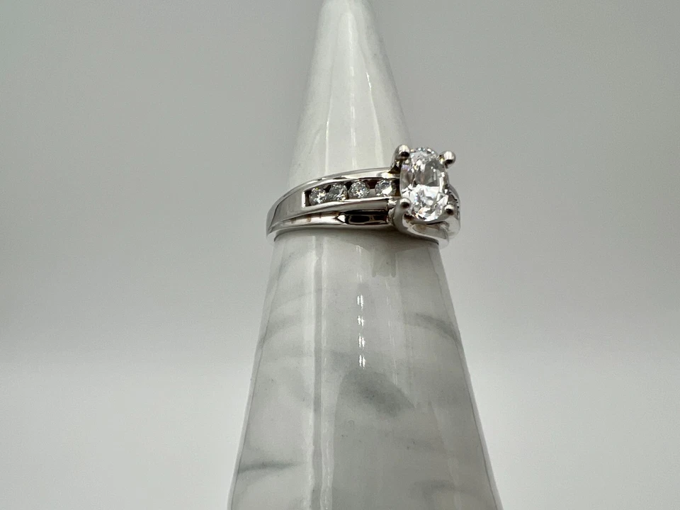 14K White Gold Diamonique Engagement Ring, Oval CZ, Size 9, 4.5g - Image 4 of 4