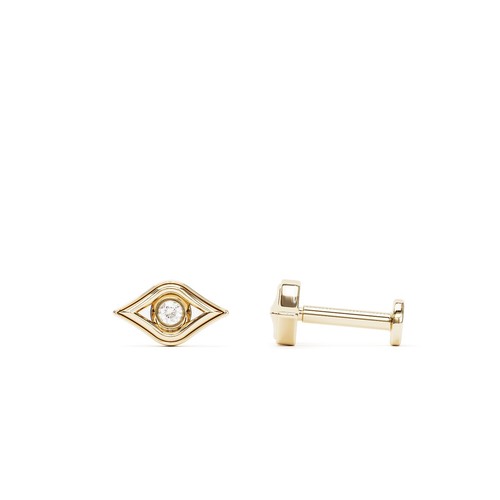 14K REAL Solid Gold Diamond Evil Eye Stud Helix Tragus Cartilage Piercing 16G - Picture 5 of 9