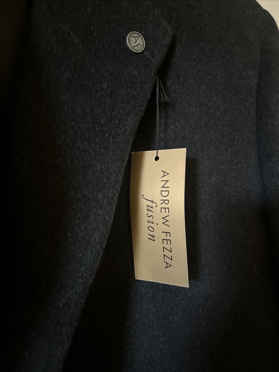 Andrew Fezza Coat Mens 44 Long Overcoat Cashmere Wool Blend