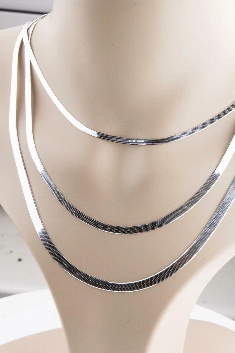 Men women s Real 18K White Gold Filled 20inch 4mm wide Flat Snake