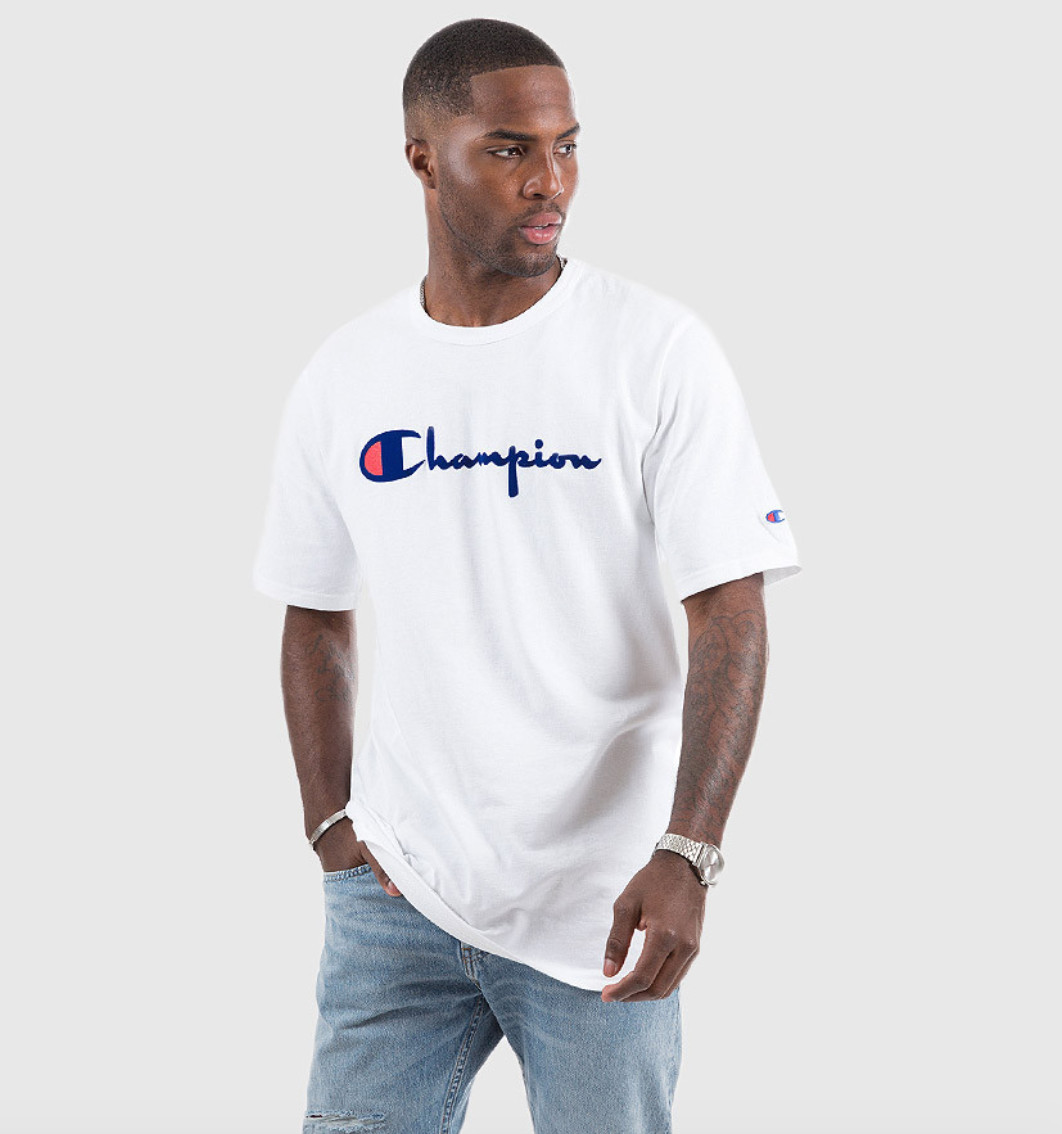 Футболка с логотипом Champion Mens Life HERITAGE из ФЛОКА 90-х годов Белыйсиний 2XL 4090₽