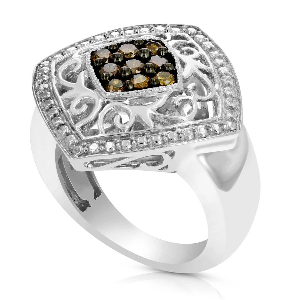 Anillo de diamantes champán de 1/3 cttw de plata de ley .925 con baño de rodio Foto 2 de 4