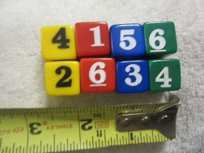 6-Sided ad Dice Blue yellow green red Lot Of 8 Replacement Game Parts Pieces VTG