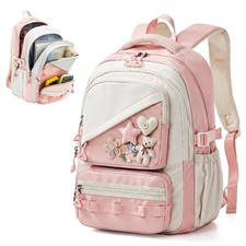 Aesthetic School Backpack for Girls, Cute Bookbag with DIY Display Pocket Lar...