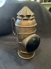 Antique PERKINS Oil Brass Boat Signal Lantern W Blue Emergency/Law Enforce Lens