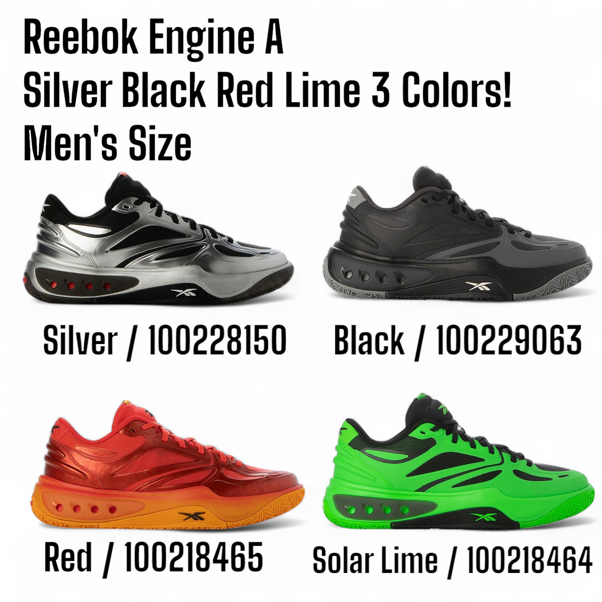 Reebok Engine A Silver Black Red Lime 3 Colors Men's Various Size