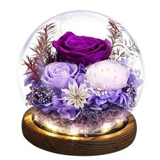 Mother's Day Eternal Rose Gifts for Mom, Preserved Real Rose in Glass Purple