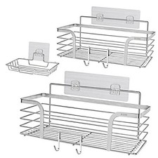 Shower Caddy Shelf Basket with Soap Dish and 4 Hooks, SUS304 Stainless 3 Pack