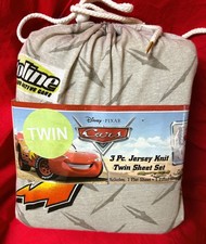 NEW TWIN sz 100 COTTON Jersey knit Sheet Set Disney Pixar Cars Lightning McQueen