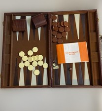 Vintage Backgammon Set Brown Leather Like Briefcase Case Game Complete