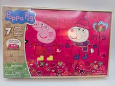 Peppa Pig 7 Wood Puzzles In Wooden Storage Box Brand New Sealed